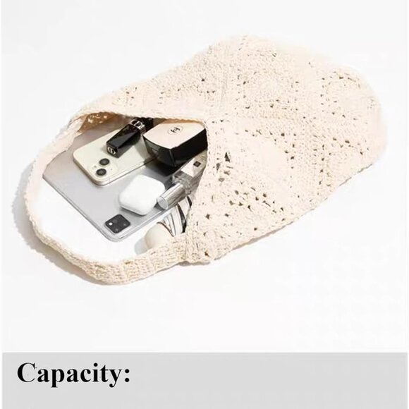 Crochet Beach Bag Women's Cotton Large Capacity Summer Tote Multi-Occasion - Picture 2 of 7